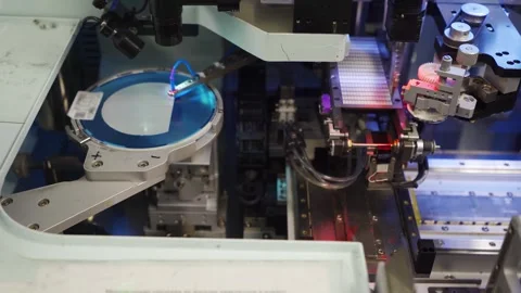 High-tech machine for installing chips on board. Nanotechnology robotic Stock Footage 315761439