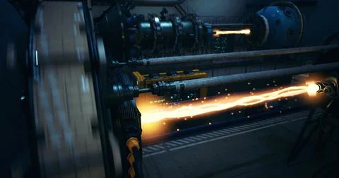 High tech machinery in action during industrial operation at night Stock Illustration
