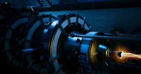 High tech machinery in a research facility during nighttime operation Stock Illustration
