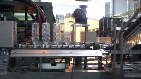 High Tech Manufacturing Facility Molding numerous Raw plastic bottles. for Video stock 334587861