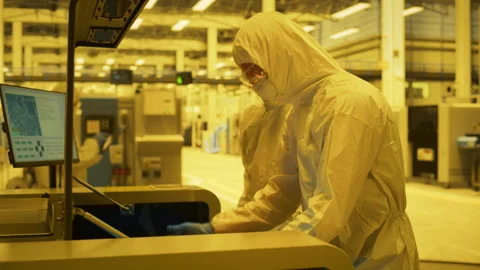 HIgh Tech Manufacturing Laboratory Silicon Chip Production Video stock 296176178