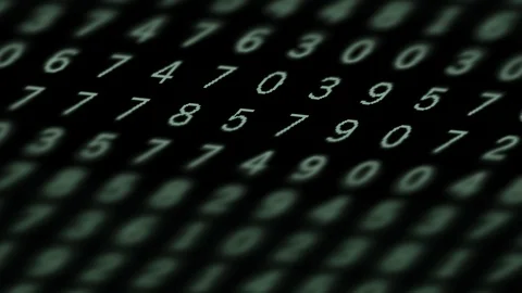 High-tech mathematics scan search with screen full of green numbers changing on Stock Footage 126712041