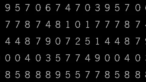 High-tech mathematics scan search with screen full of green numbers changing on Stock Footage 126727617