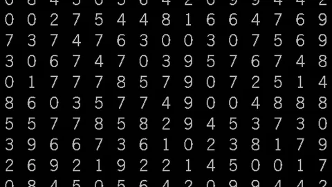High-tech mathematics scan search with screen full of white numbers changing on Stock Footage 126728758