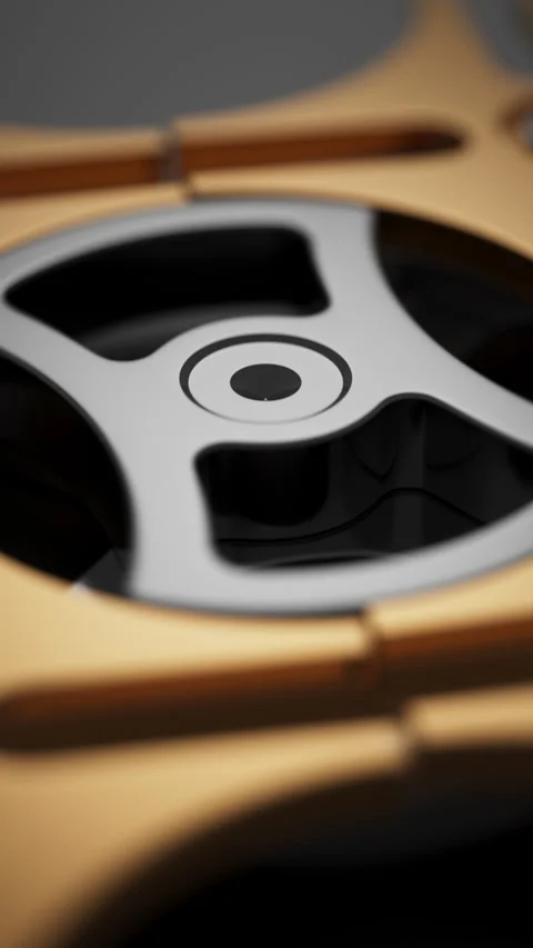 High-tech mechanical structure with golden frame. Stock Footage 314838224