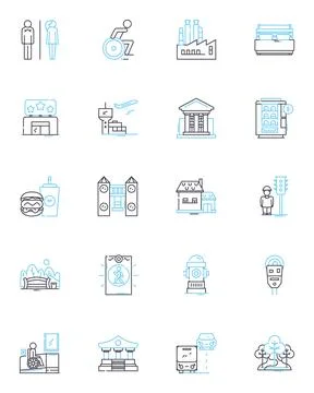 High-tech metropolis linear icons set. Innovation, Technology, Future, Cutting Stock Illustration