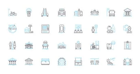 High-tech metropolis linear icons set. Innovation, Technology, Future, Cutting Stock Illustration
