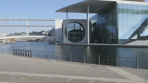 A high tech modern building on the shore of the river Spree. Stock Footage 172271843