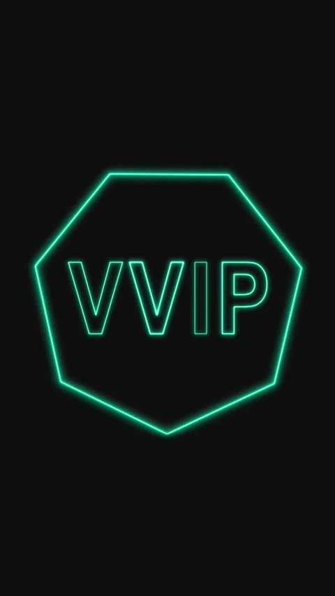 High tech neon green hexagon displaying glowing "VIP" and "VVIP" text for d.. Stock Footage 344732385