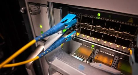 High-tech network connections in a data center during a routine maintenance Stock Photos