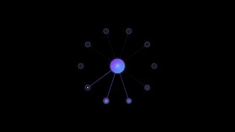 A high-tech neural network node centerpiece featuring purple and cyan gradi.. Stock-Footage 346202345