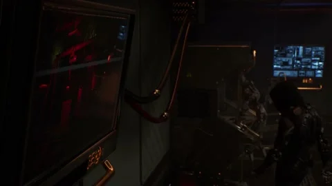 High-tech operations: cyborg guards secure the command center Stock Footage 138132352