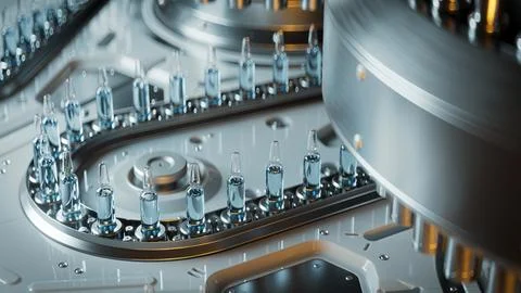 High-Tech Pharmaceutical Manufacturing Line in Operation Stock Illustration