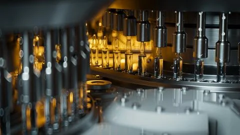 High-Tech Pharmaceutical Manufacturing Line in Operation Ilustração Stock