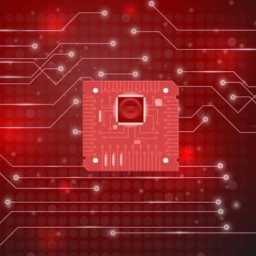 High Tech Printed Circuit Board Modern Computer Technology Red Background.... Stock Photos