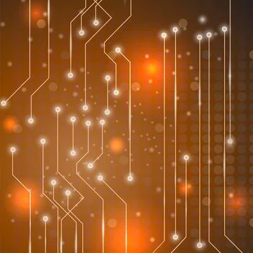 High Tech Printed Circuit Board Modern Computer Technology Orange Backgrou... Stock Photos