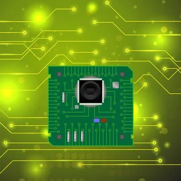High Tech Printed Circuit Board Modern Computer Technology Green Backgroun... 스톡 사진