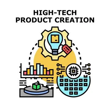 High tech product creation process developing innovations Stock Illustration
