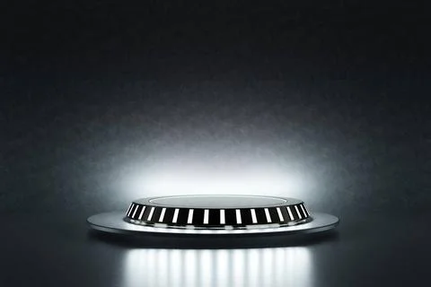 High-tech product podium platform studio in spaceship with electric wire l... Stock Photos