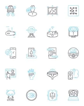 High-tech production linear icons set. Automation, Robotics, Innovation Stock Illustration