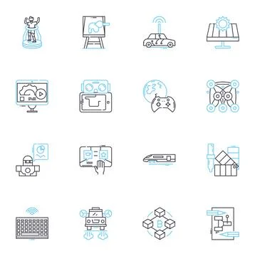 High-tech production linear icons set. Automation, Robotics, Innovation Stock Illustration