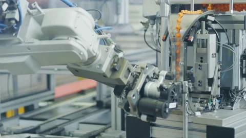 High Tech Production Plant - Computerized Chip Manufacturing Robot Stock Footage 167021885