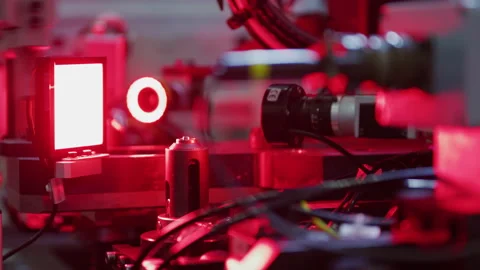 High Tech Production Plant - Computerized Manufacturing with laser Stock Footage 167132883