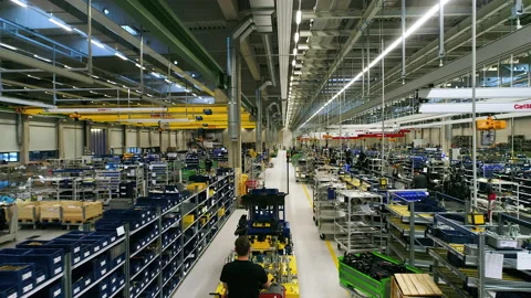 High Tech Production Plant - Flying in Manufacturing Factory Stock Footage 149686686