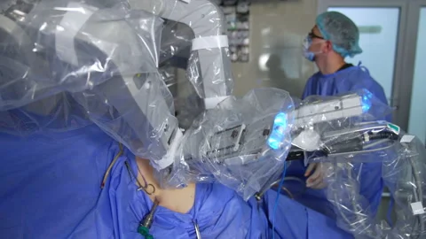 High tech robot operating the human in modern surgery room. Stock Footage 228334699