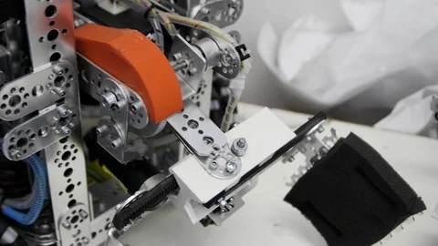 High-tech robot with wires and wheels Video stock 121497782