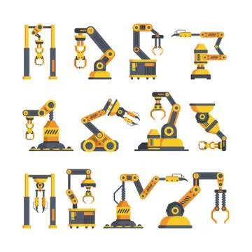 High tech robotic arms flat vector illustrations set Illustrazione stock