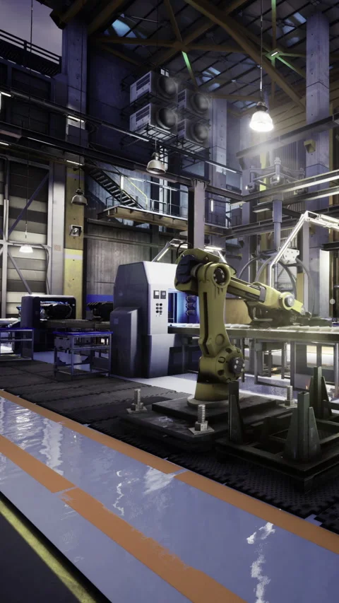 High tech robotic assembly line in a modern manufacturing facility Stock Footage 331695103