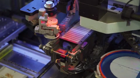 High-tech, robotic equipment for production of LEDs at factory for production of Stock Footage 315051242