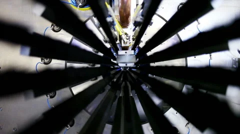 High-tech robotic line for production of metal pipes. Inside view of the complex Stock Footage 63995039