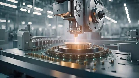 High-Tech Robotic Precision Cutting Machine in Action Stock Footage 300820614