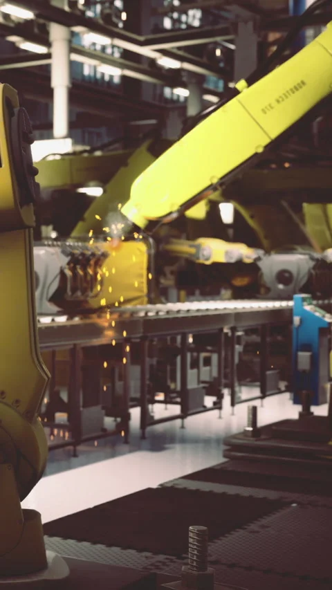 High tech robotics at work in a modern manufacturing facility Stock Footage 331693478