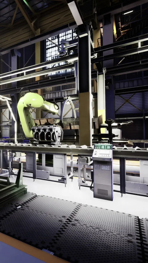 High tech robotics at work in a modern manufacturing facility Stock Footage 331694079