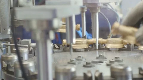 High-tech Robots Operate on Round Conveyor at Plant Stock Footage 73007438