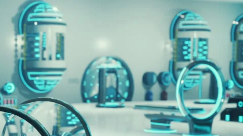 High tech room with glowing features and futuristic designs Stock Footage 344392893
