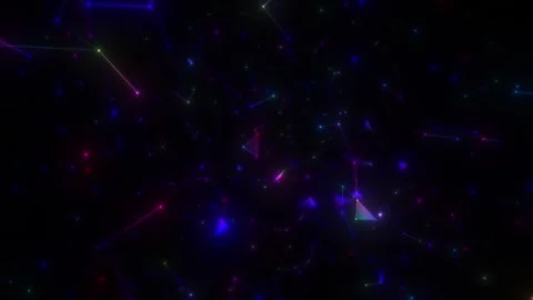 High-tech screensaver of continuously rotating colored neon geometric shapes on Stock Footage 161689526