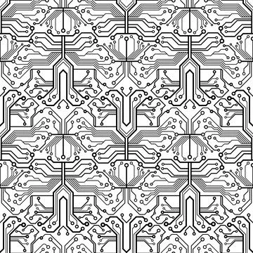 High tech seamless pattern, black and white Stock Illustration