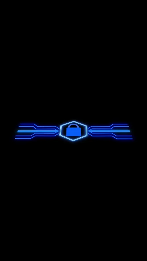 High tech security design with blue neon hexagon padlock. Blue neon hexagon.. Stock Footage 344840443