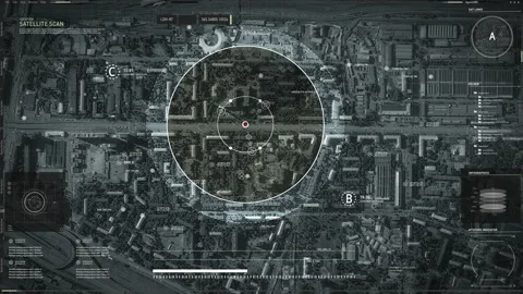 High Tech Security Network Software Scanning Car Movement Via Satellite System Stock Footage 204907388