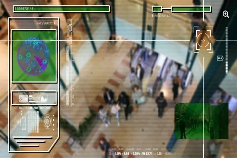 High Tech - Security Scan - Mall - Shopping Centre - Analysis - green Vídeo Stock 68919408