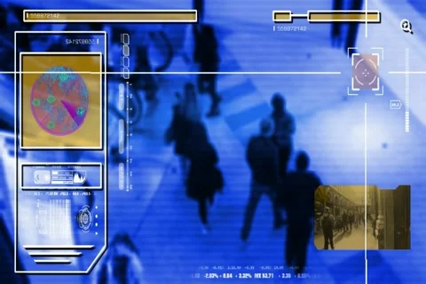 High Tech - Security Scan - Mall - Shopping Center - Analysis - blue Video stock 68919557
