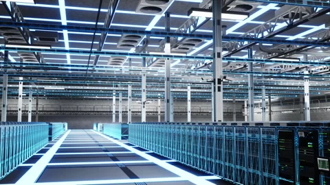 High tech server farm computing innovation, futuristic technology concept Video stock 328057038
