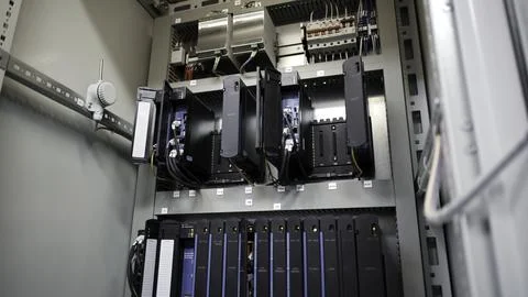 A high tech server rack that comes equipped with multiple integrated storage Stockfoto's