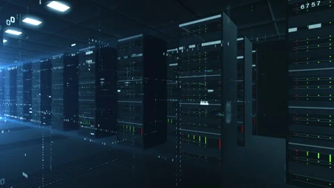 High-tech server room with binary code overlay Vidéo 337862601