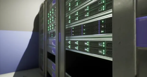 High tech server room with glowing servers and modern design features Stock Footage 319494785