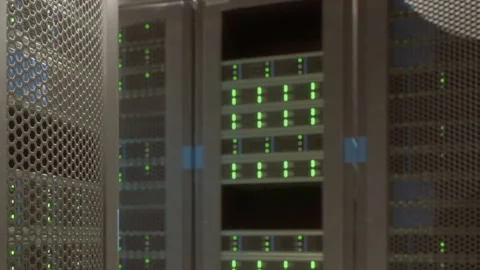 High tech Server Room With Glowing Lights and Intricate Network Design Stock Footage 347057711